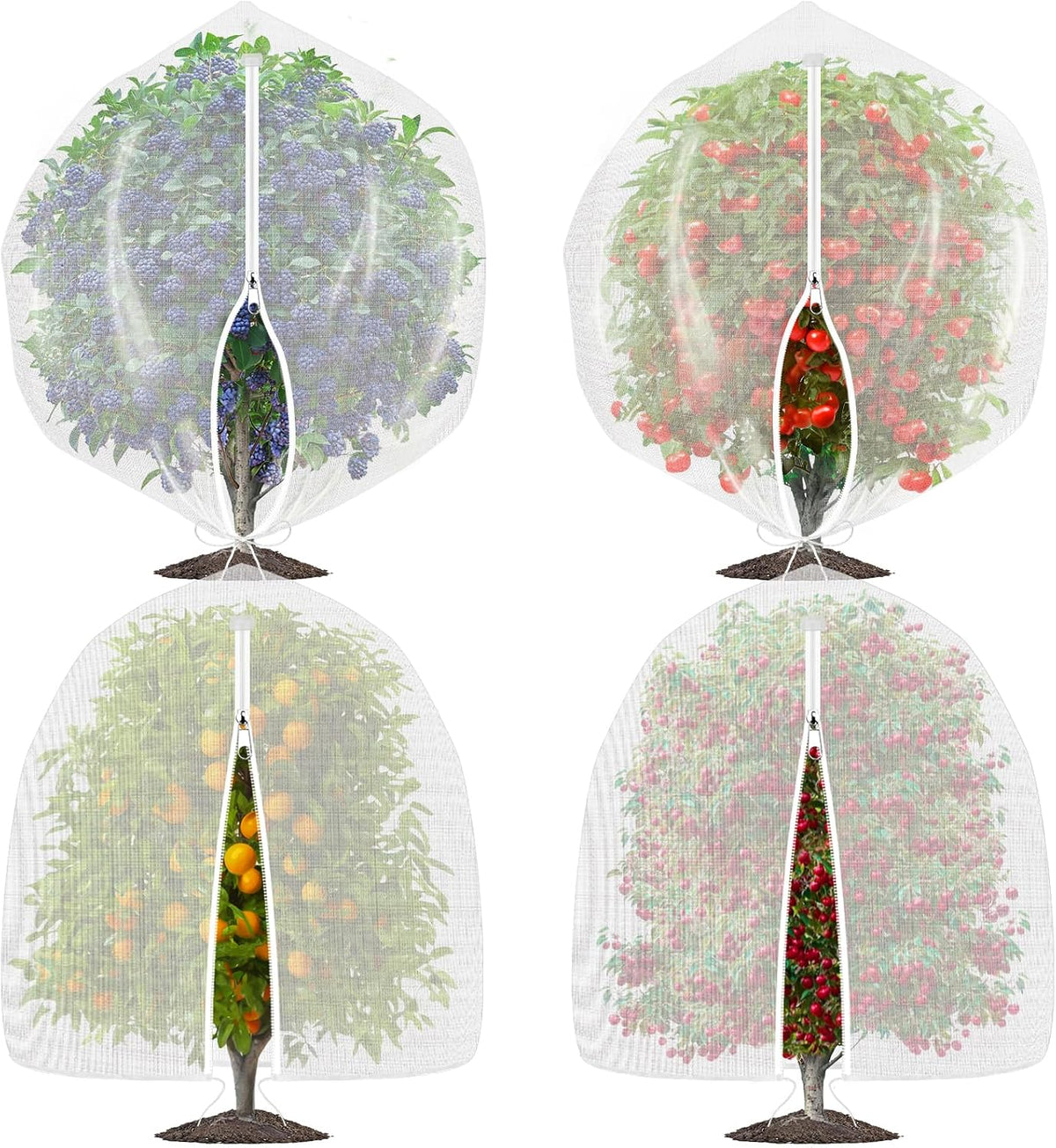 OZMI 4 Pack Bird Netting for Garden Protection with Zipper & Drawstring, 2.3FT x 3.4FT Reusable Mosquito Net Plant Netting Cover for Fruit Tree Blueberry Bush Shrubs Vegetables Tomato