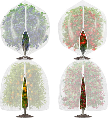 OZMI 4 Pack Bird Netting for Garden Protection with Zipper & Drawstring, 2.3FT x 3.4FT Reusable Mosquito Net Plant Netting Cover for Fruit Tree Blueberry Bush Shrubs Vegetables Tomato