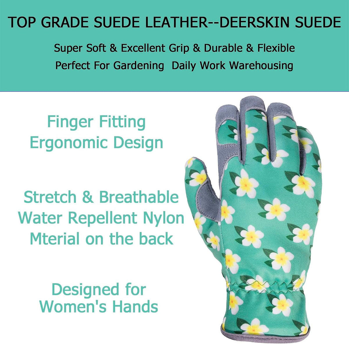 SKYDEER Premium Genuine Deerskin Suede Women's Gardening Gloves, Ultra-Soft Padded, Comfort Fit for Work, Medium, SD6611/M