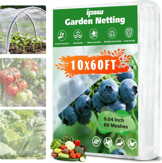 10 X 60FT Garden Mesh Netting Ultra Fine Mesh Netting Pest Barrier, Insect Bug Bird Netting for Vegetables Fruit Flower Garden Protection, Thickened 60 Mesh Row Covers Fabric Screen from Birds Bugs