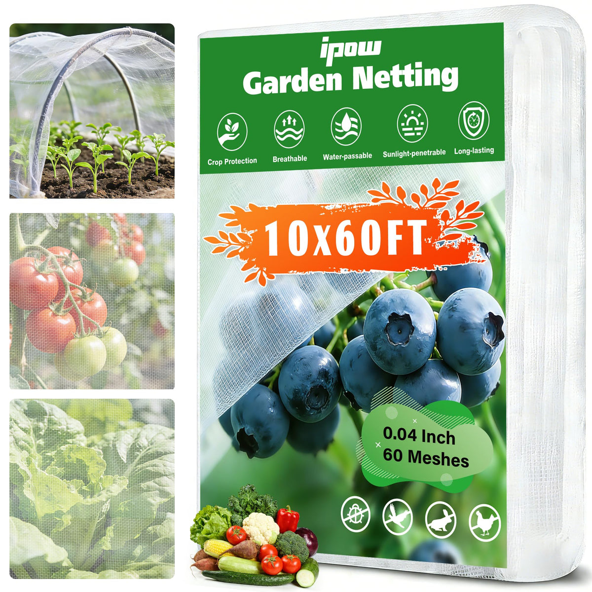 10 X 50FT Garden Mesh Netting Ultra Fine Mesh Netting Pest Barrier, Insect Bug Bird Netting for Vegetables Fruit Flower Garden Protection, Thickened 60 Mesh Row Covers Fabric Screen from Birds Bugs