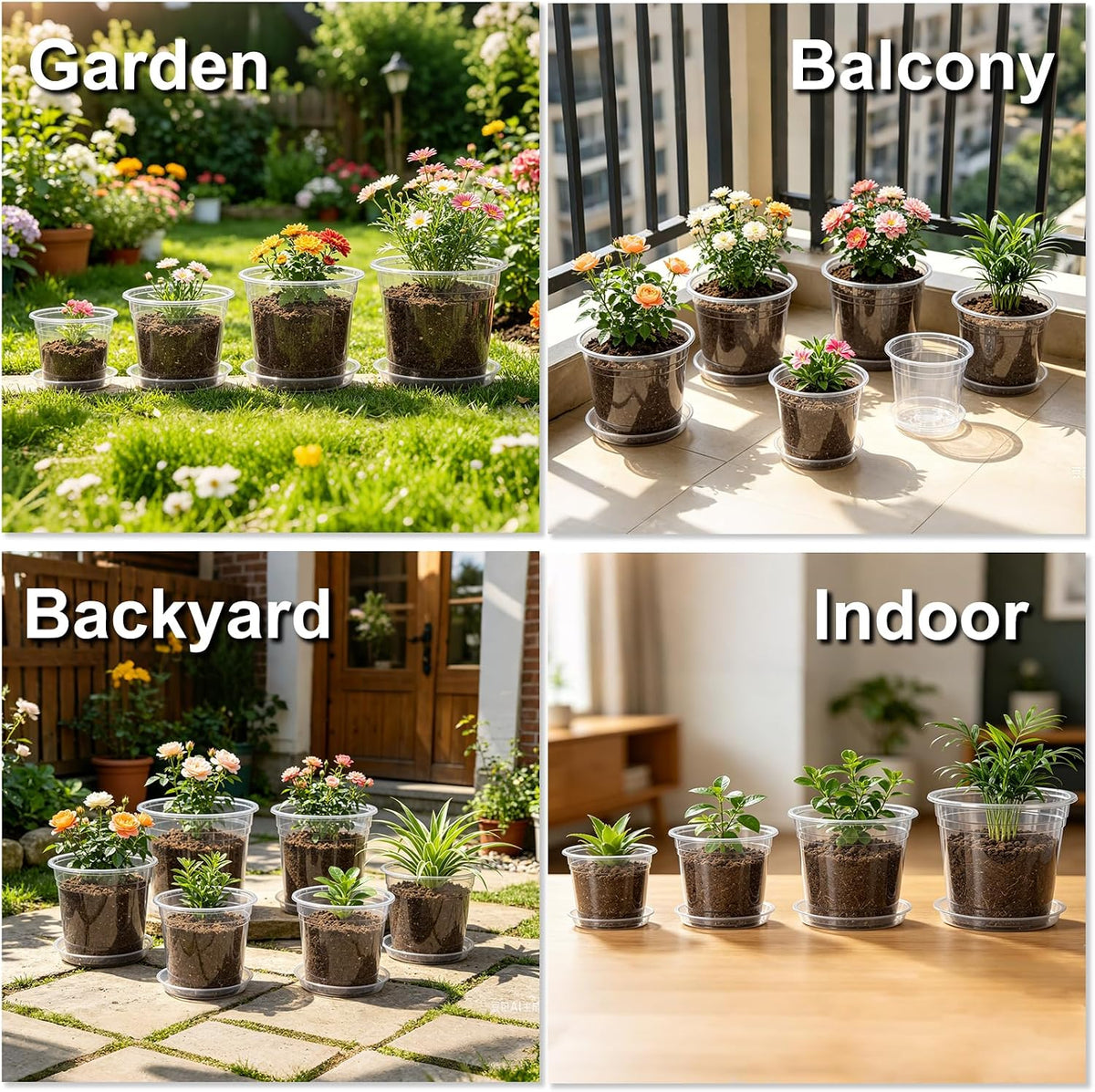 4/5/6/7 Inch 20 Pack Clear Plastic Nursery Pots with Drainage and Saucer