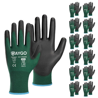 KAYGO Safety Work Gloves for Men Women, PU Coated Palm & Fingers, KG11P
