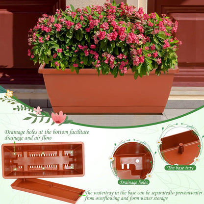 12Pcs 17Inches Rectangle Planter Box with Drainage Holes and Trays