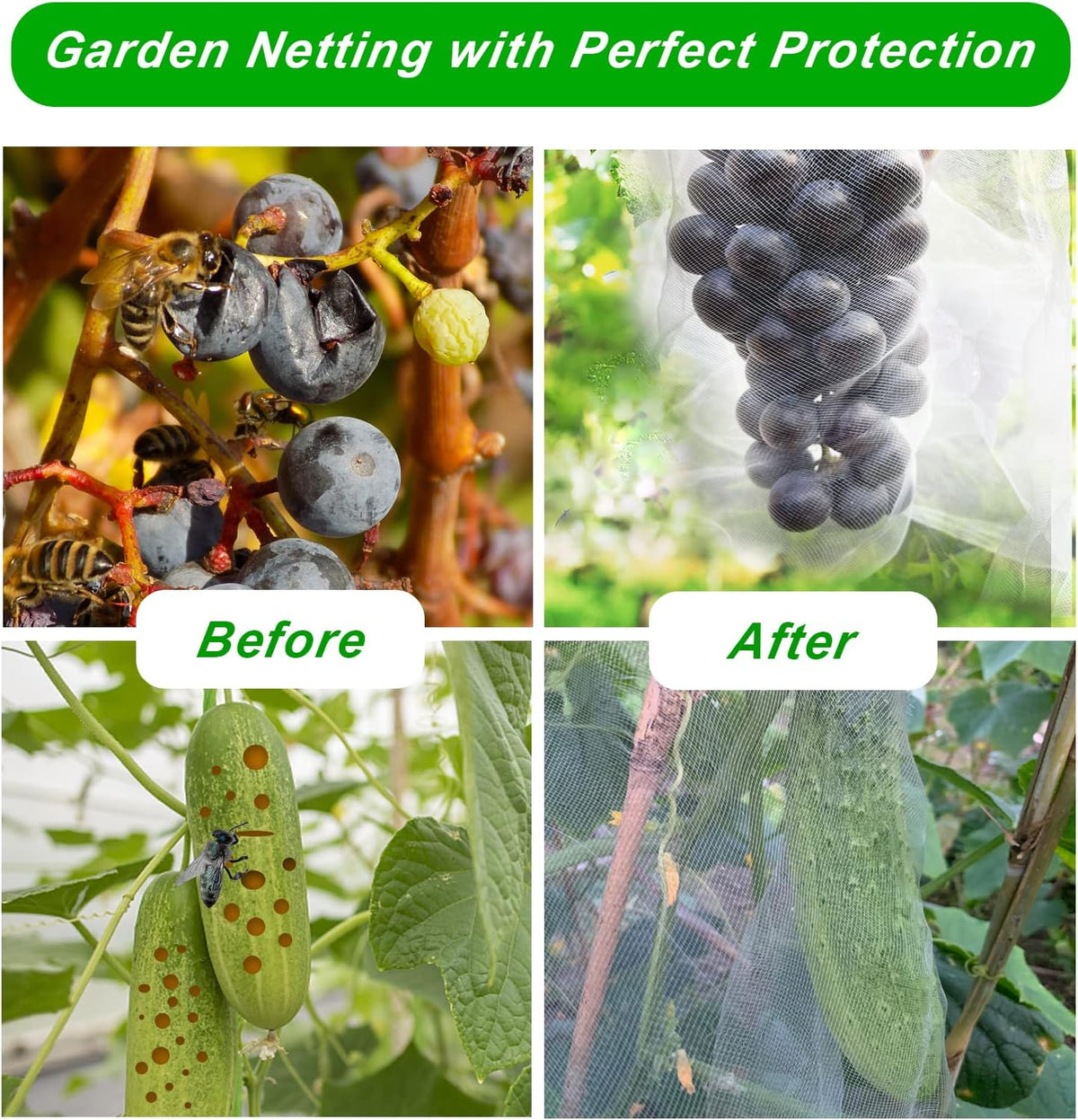 2 Pack 10X30FT Garden Netting, Garden Netting for Raised Beds, Ultra Fine Insect Netting for Vegetable Flowers Fruits, Garden Mesh Plant Cover Row Cover Barrier Protection Net for Birds