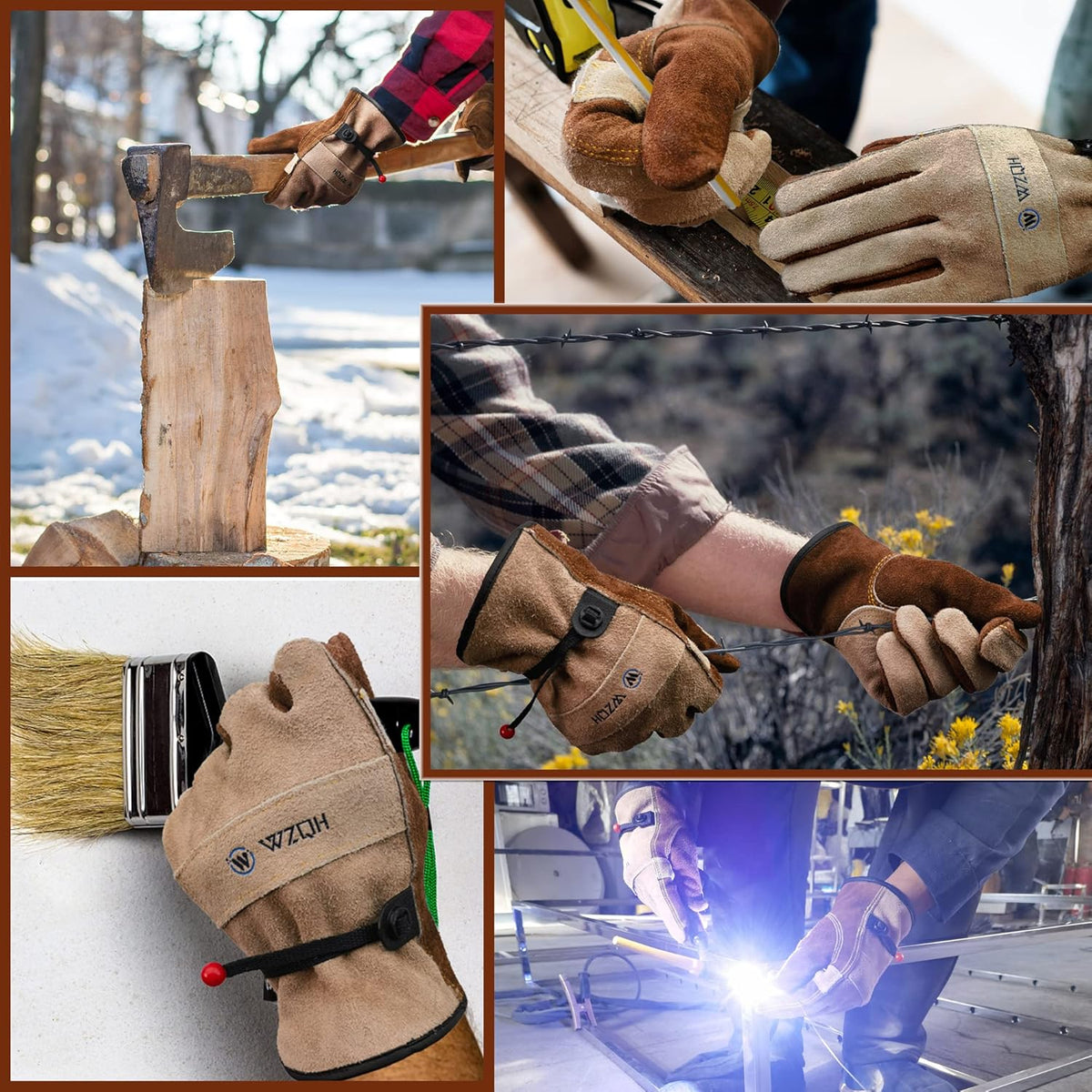 WZQH Leather Work Gloves for Men or Women.Gardening,Welding,Coffee-grey XL