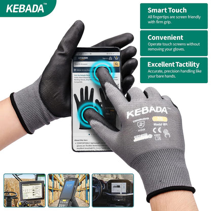 Kebada W1 Safety Work Gloves for Men & Women, Touchscreen, PU Coated