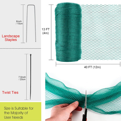 RIFNY Bird Netting for Garden Protection, 13 x 40FT Mesh Garden Netting