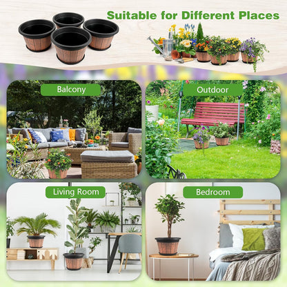 Quarut 4 Pack 10 inch Plant Pots,Whiskey Barrel Planters for Indoor Outdoor
