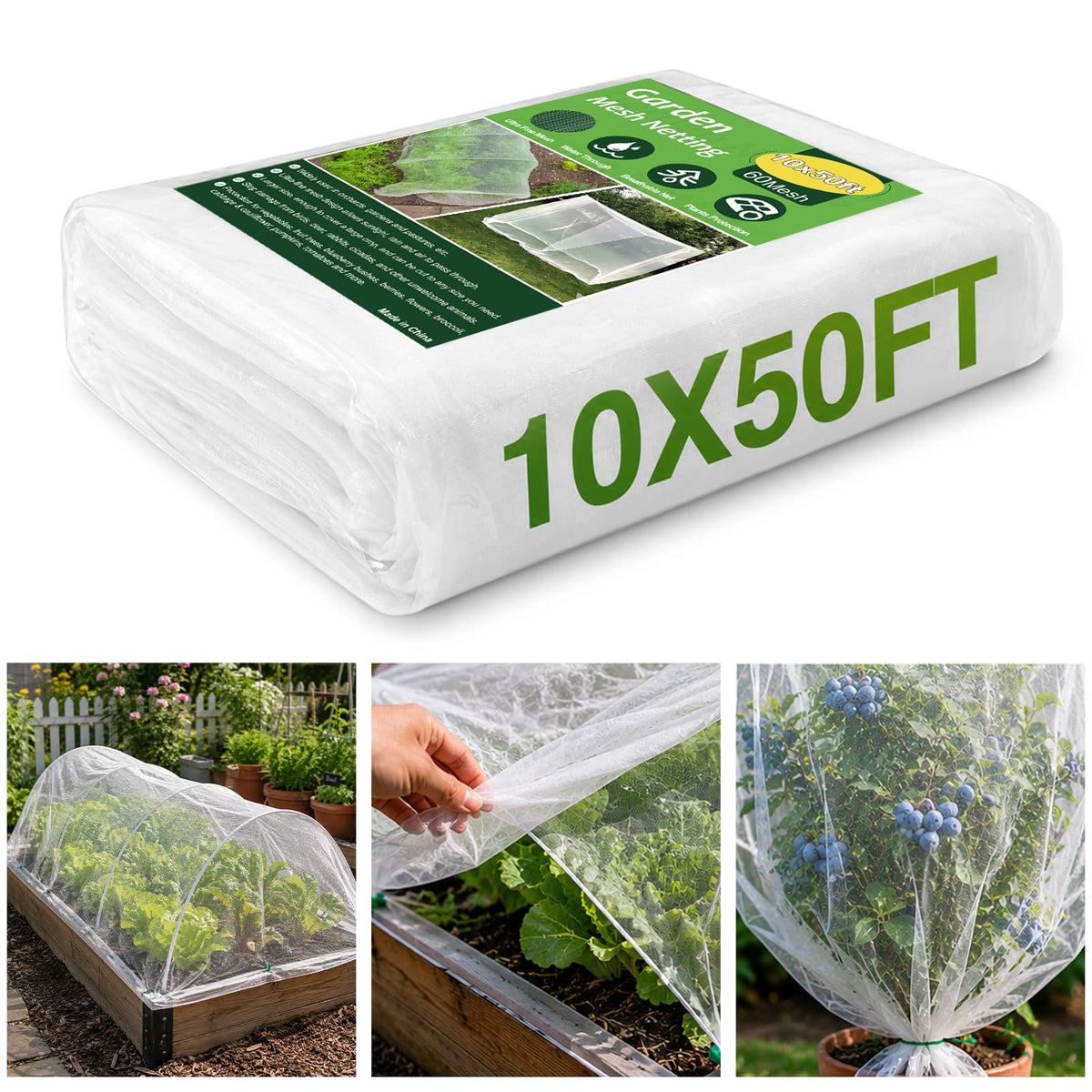 SPORTYOUTH 10x50Ft Garden Netting Ultra Fine Mesh Bird Net for Raised Beds