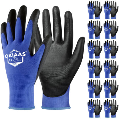 OKIAAS Men's Ultra-Thin and Lightweight Working Gloves with Grip, 12 Pairs, Black, Medium