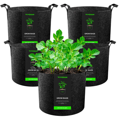 VIVOSUN 5-Pack 5 Gallon Plant Grow Bags Fabric Pots with Handles