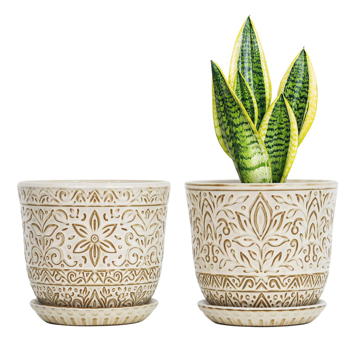 Gepege Ceramic Plant Pots, 6 Inch Indoor Planters with Drainage & Saucers