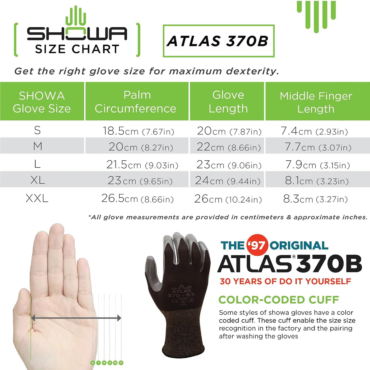 SHOWA Atlas 370 Nitrile Palm Work Gloves, Black, Medium, 12-Pack