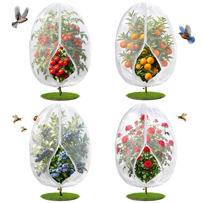 4PCS 2.7Ft × 3.3Ft Fruit Tree Netting with Zipper and Drawstring, 60 Mesh Thickened Garden Bird Netting for Blueberry Bushes, Fruits, Vegetables, Insect Bird Barrier Mesh Protective Cover