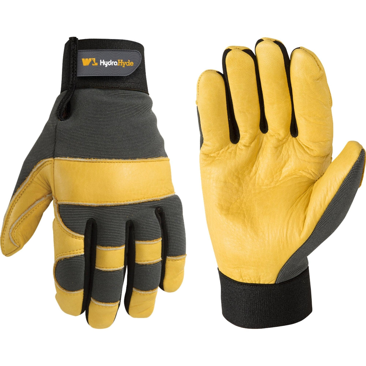 Wells Lamont Men's Leather Palm Work Gloves – HydraHyde Water-Resistant Leather, Flexible Spandex Back, Adjustable Closure