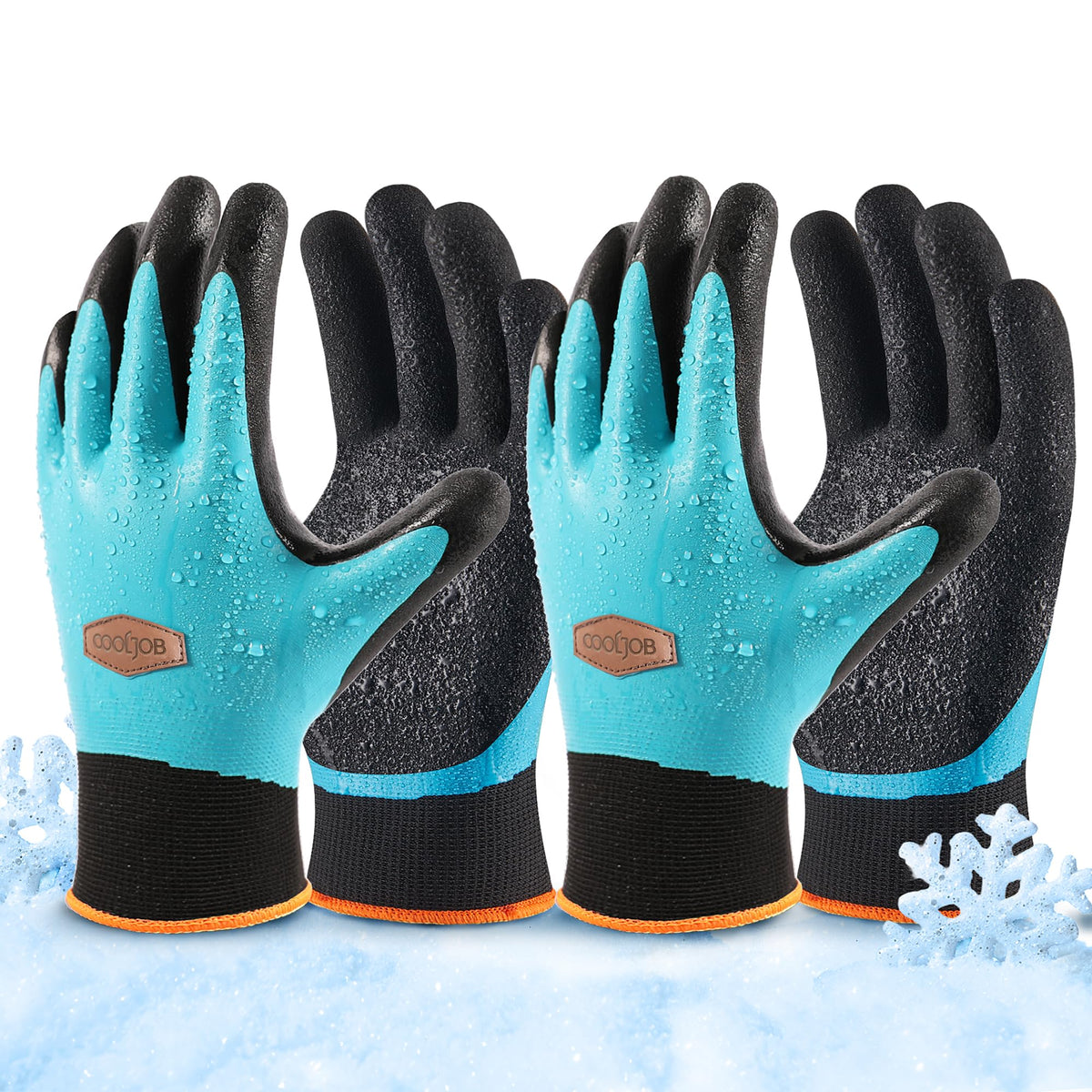 COOLJOB Waterproof Gardening Work Gloves with grip for Women & Men, Double Rubber Coated for Garden Yard Outdoor Construction Worker, Blue Medium Size 2 Pairs