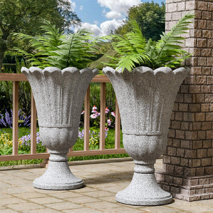 Tall Plastic Urn Planters and Pedestal - 24" Outdoor Planter Beige