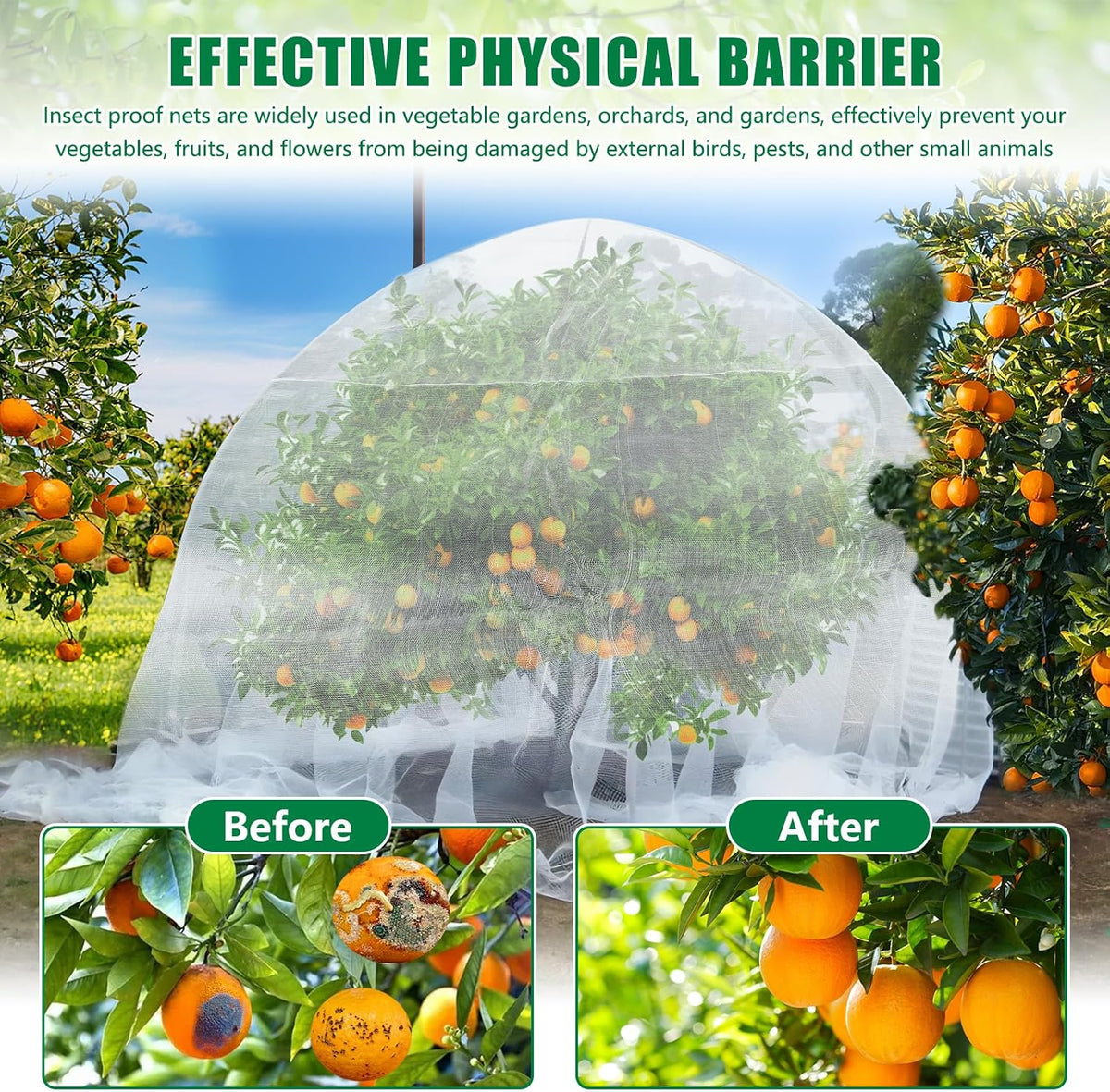 10 X 50 FT Breathable Garden Mesh Netting Pest Barrier for Raised Beds