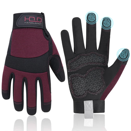 HANDLANDY Work Gloves for Women, Breathable Leather Gardening Glove for Yard Maintenance, Hand Protection with Touch Screen