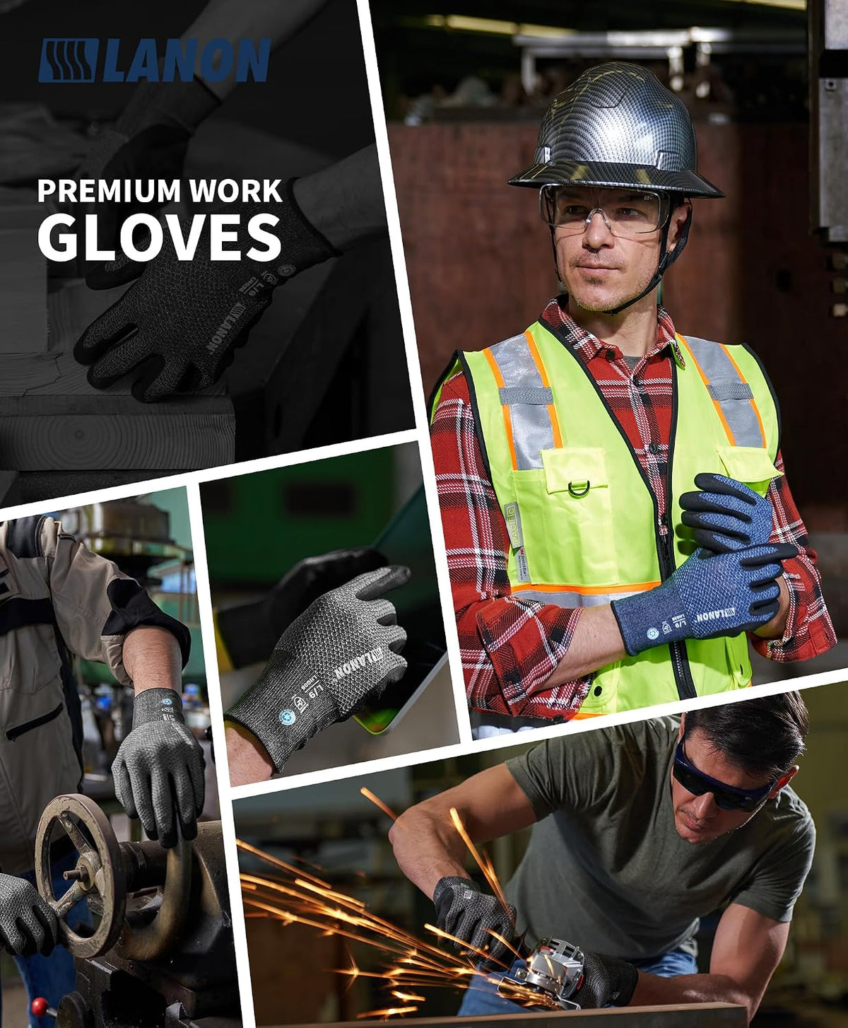 LANON Gardening Gloves for Men Women, 2 Pairs Nitrile Coated Garden Gloves with Grip, Breathable B.COMB AIR Technique, Dusty Olive & Bluebird, Medium
