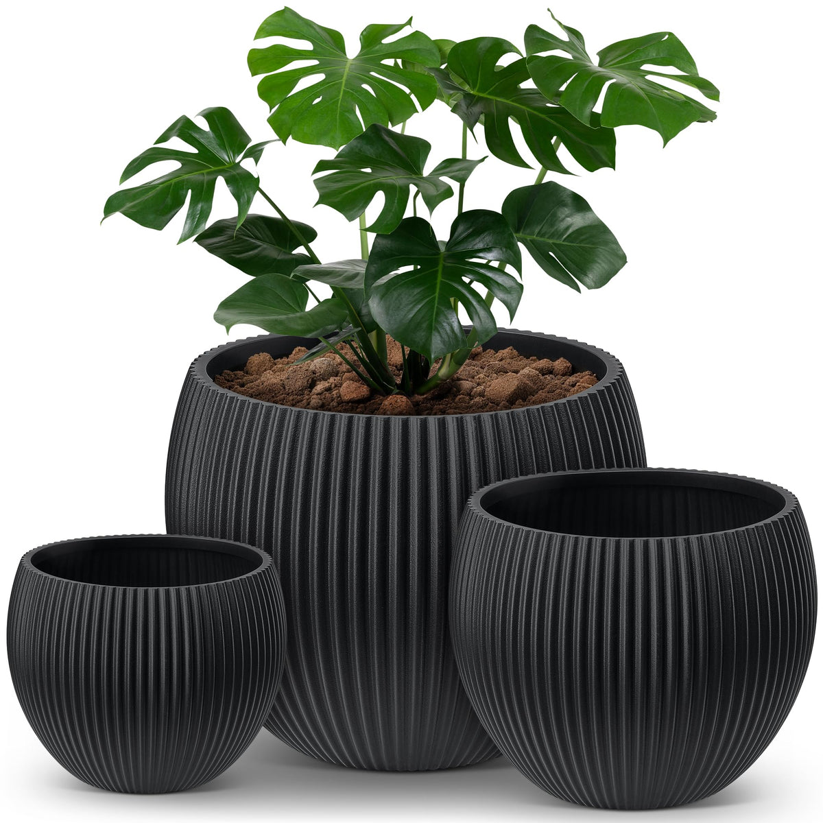 homenote 14.5 Inch Large Black Plastic Flower Pot with Drainage Plug
