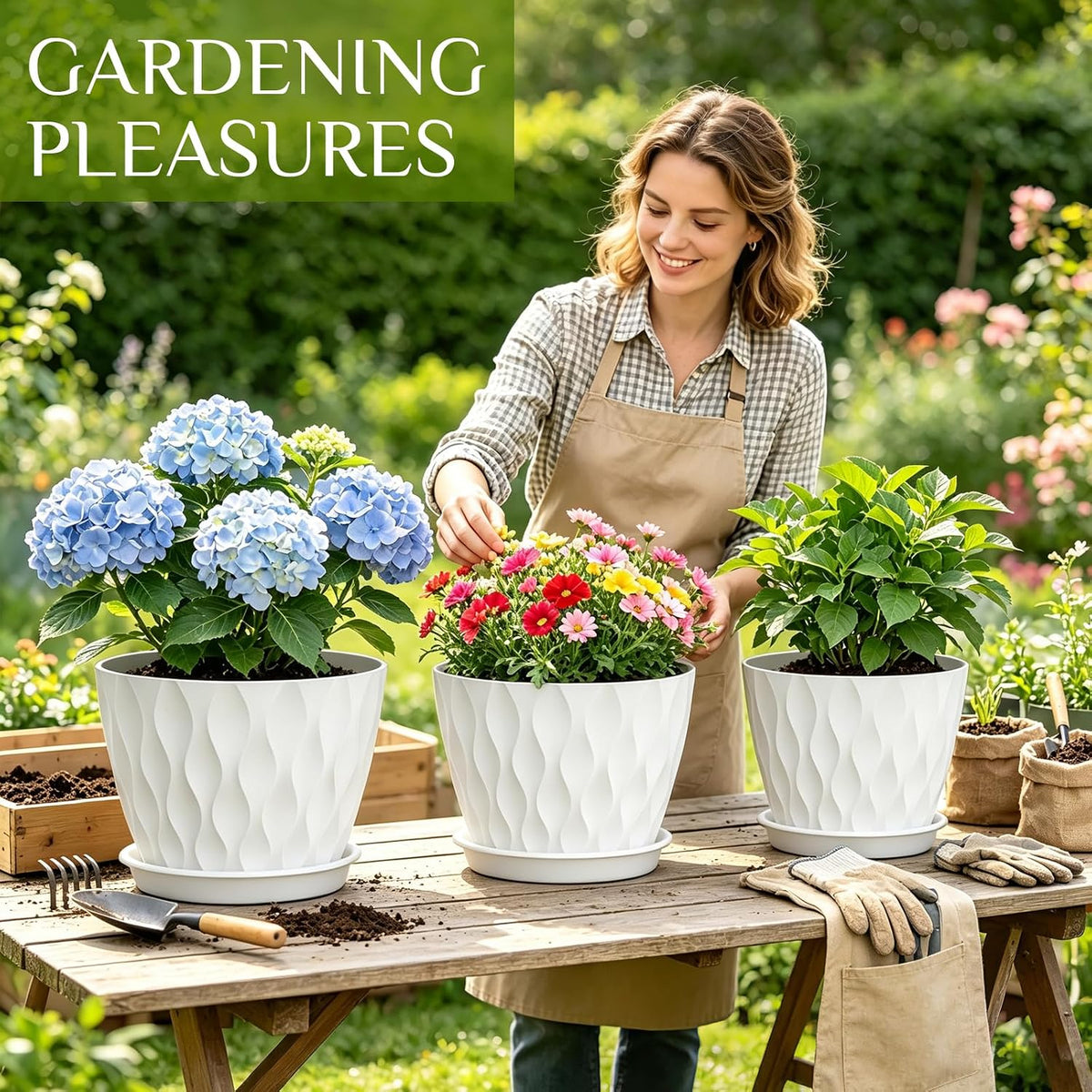Plant Pots for Indoor Plants 3 Pack 10/9/8 Inch Plastic Planters