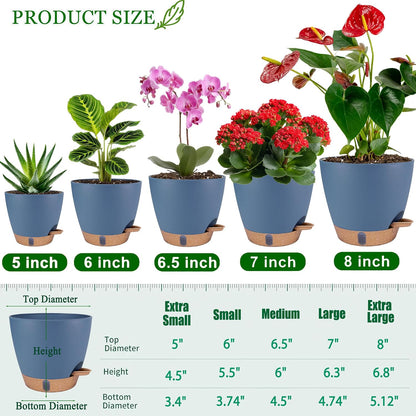 Self Watering Pots for Inoor Ourdoor Plants 8/7/6.5/6/5" Plastic Planters