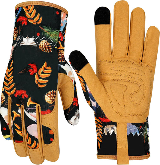 Leather Gardening Gloves for Women Garden Gloves Thorn Proof Touch Screen Design Heavy Duty Working Yard Gloves