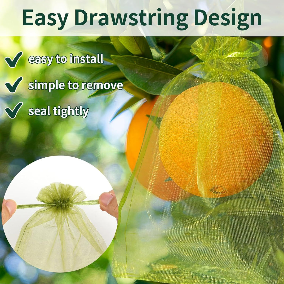 50 Pcs Fruit Protection Bags, 6×9 in Mesh Cover Nets for Tree, Green