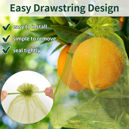 50 Pcs Fruit Protection Bags, 6×9 in Mesh Cover Nets for Tree, Green