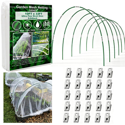 Garden Netting Kit for Raised Beds,6set Garden Hoops,10x33ft Insect Netting