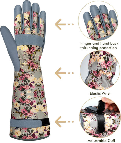 Long Gardening Gloves for Women Thorn Proof Leather Garden Gloves Breathable Working Gloves for Women Yard Outdoor