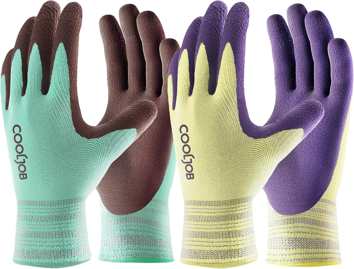 COOLJOB 2 Pairs Modal Gardening Gloves for Women, Rubber Coated, X-Small