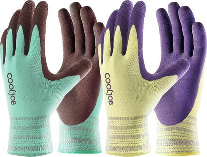 COOLJOB 2 Pairs Modal Gardening Gloves for Women, Rubber Coated, X-Small
