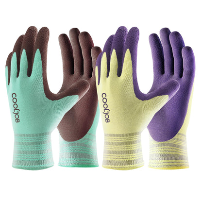 COOLJOB 2 Pairs Modal Gardening Gloves for Women, Rubber Coated, X-Small