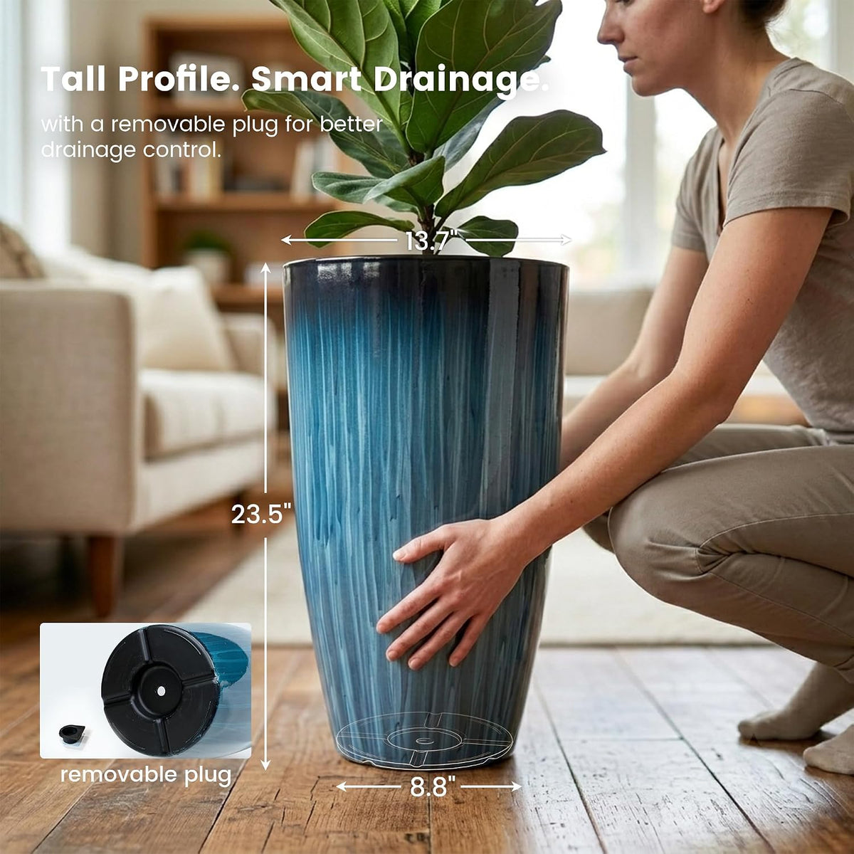 Worth 23.5" H. Tall Planters for Outdoor Plants, Large Plant Pots Set of 2