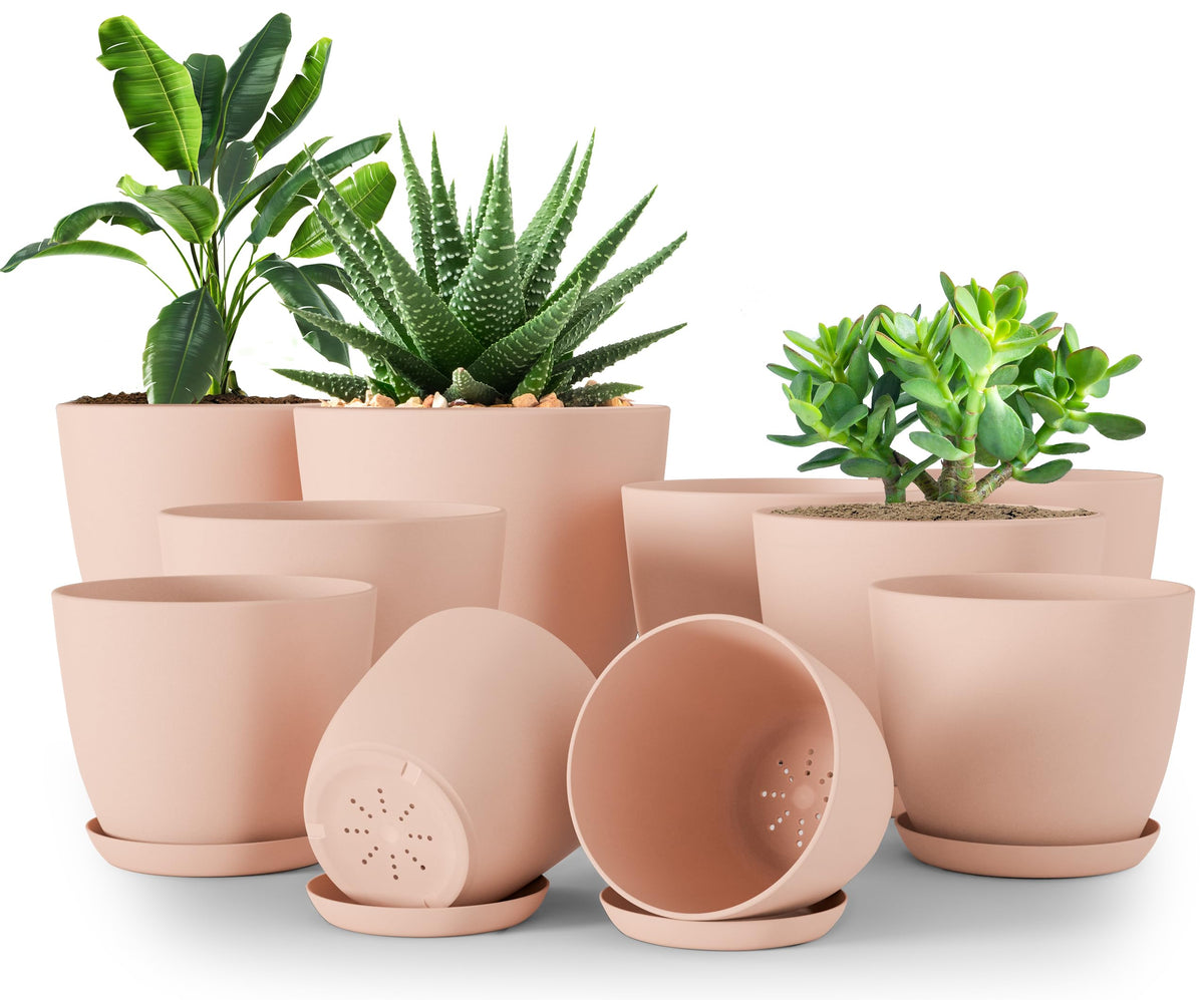 Plant Pots Indoor with Drainage, 5 Pack Multi-Size Planters Set, White