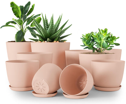 Plant Pots Indoor with Drainage, 5 Pack Multi-Size Planters Set, Black