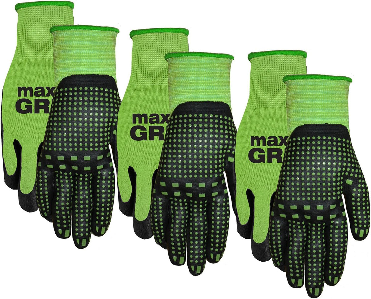 MidWest Gloves & Gear 93P03-SM-AZ-6 Max Grip Packs, 3 Pair, Ladies Green