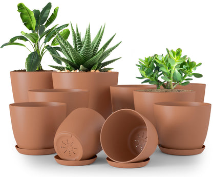 Plant Pots Indoor with Drainage, 5 Pack Multi-Size Planters Set, White