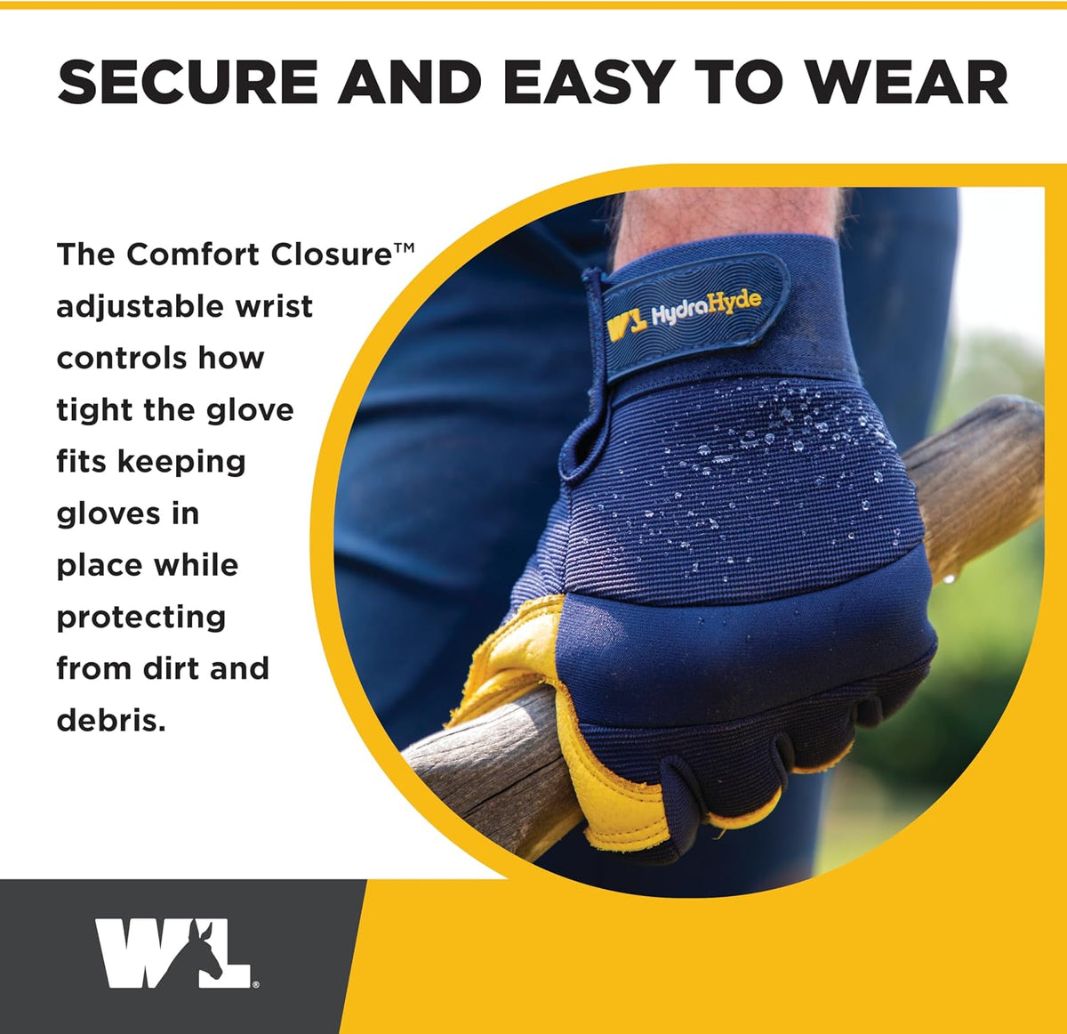 Wells Lamont Men's Leather Palm Work Gloves – HydraHyde Water-Resistant Leather, Flexible Spandex Back, Adjustable Closure