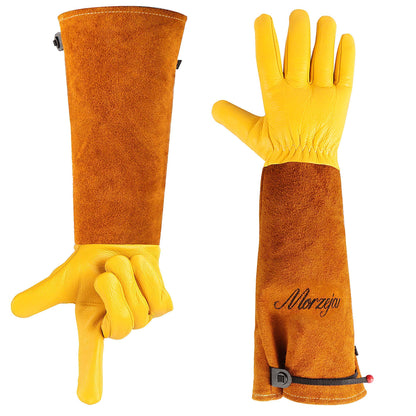 Morzejar Large Gardening Gloves for Men&Women, Professional Rose Pruning Gloves Thorn Proof, Adjustable Cuff, Breathable Leather Cowhide Long Garden Gloves,Garden Gifts & Tools for Gardener,Yard Work