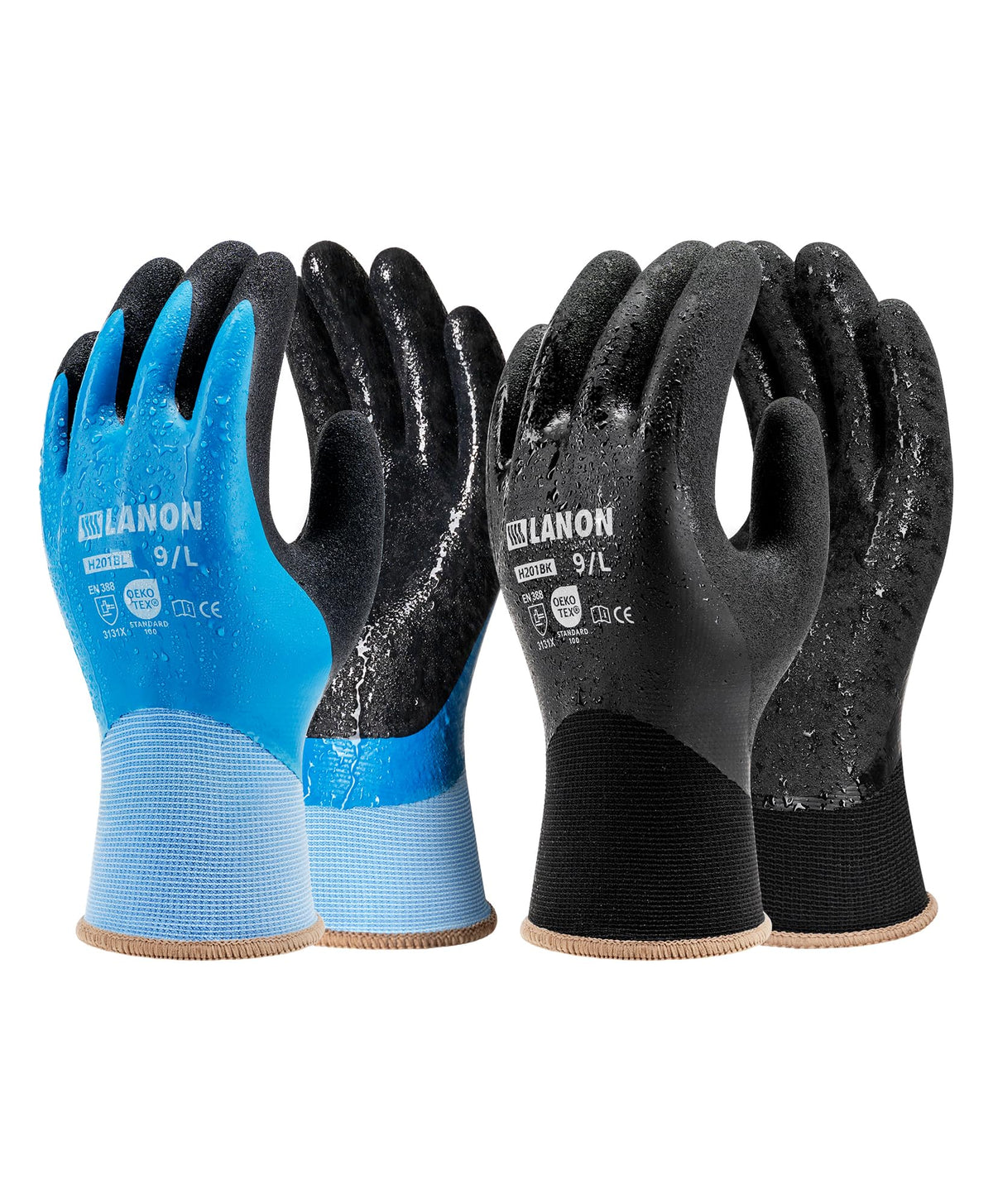 LANON Gardening Gloves for Men Women, 2 Pairs Nitrile Coated Garden Gloves with Grip, Breathable B.COMB AIR Technique, Dusty Olive & Bluebird, Medium