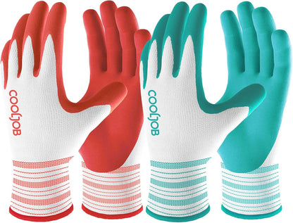 COOLJOB 6 Pairs Gardening Gloves for Women, Breathable Rubber Coated, L