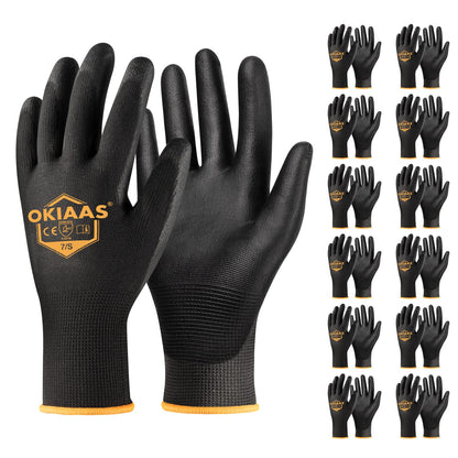 OKIAAS Men's Ultra-Thin and Lightweight Working Gloves with Grip, 12 Pairs, Black, Medium