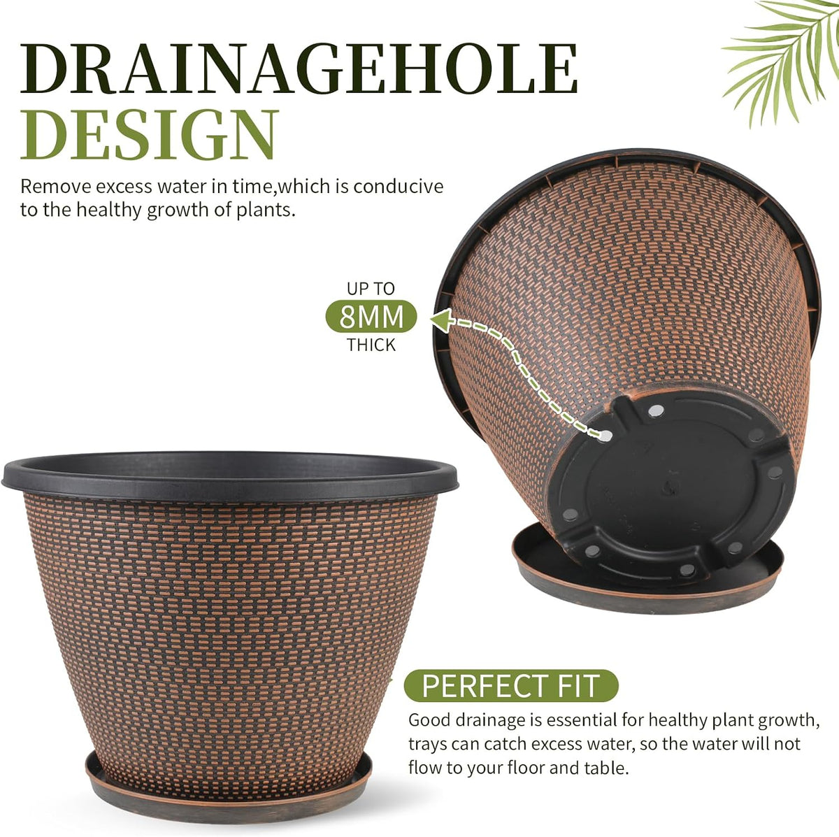 4 Pack 10 inch Plant Pot for Outdoor Indoor, Plastic Flower Pots with Trays