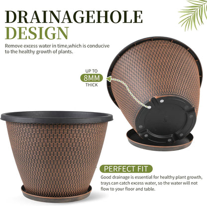 4 Pack 10 inch Plant Pot for Outdoor Indoor, Plastic Flower Pots with Trays