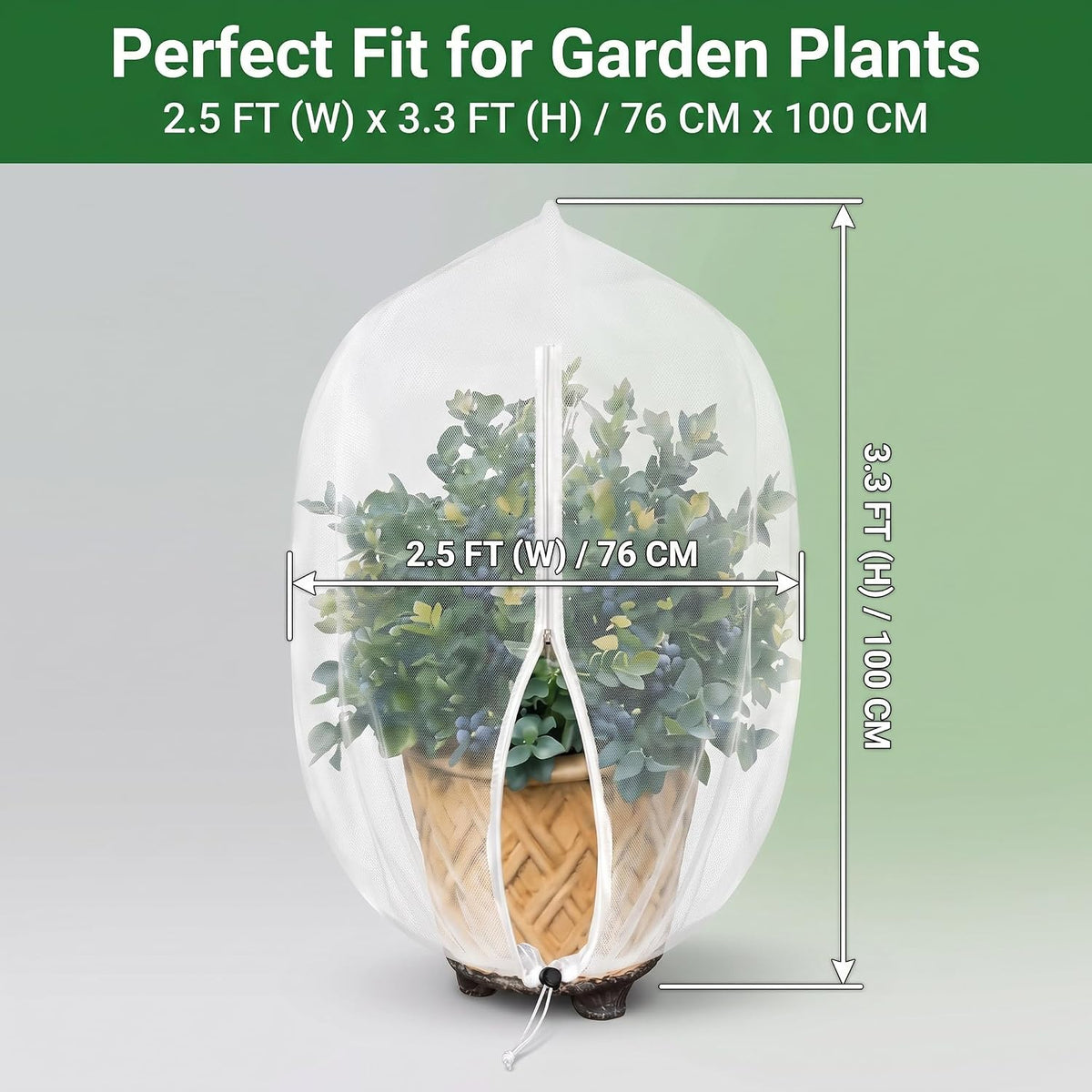 Bush Netting Cover 2 Pack 2.5ft x 3.3 ft, Bird Netting with Zipper & Drawstring, Reusable Berry Bush Netting for Lowbush Blueberries & Garden Plants, Bird Deer Insect and Poultry Barrier