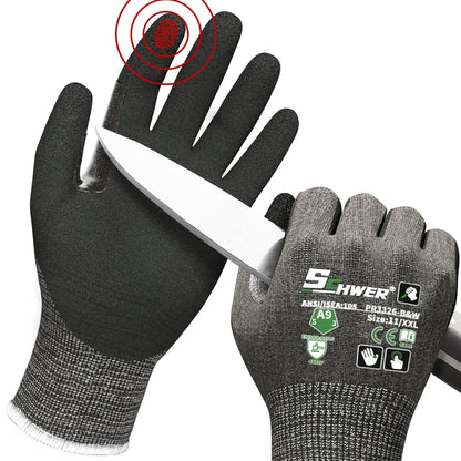Schwer ProGuard High Level Cut Resistant Work Gloves for Extreme Protection, ANSI A9 Cut Gloves with Reinforced Thumb, Non Slip, Breathable, Durable, Touch-screen, Black 1 Pair（L 3326